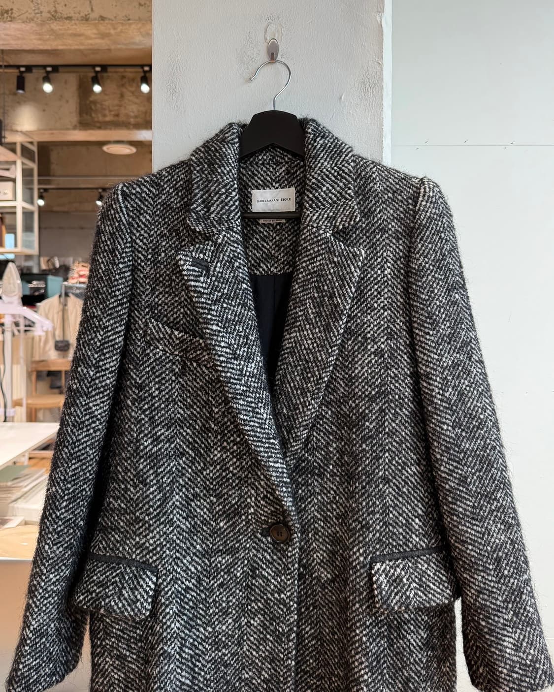 이자벨마랑 블랙 멀티울 헤링본 코트  상품이미지3