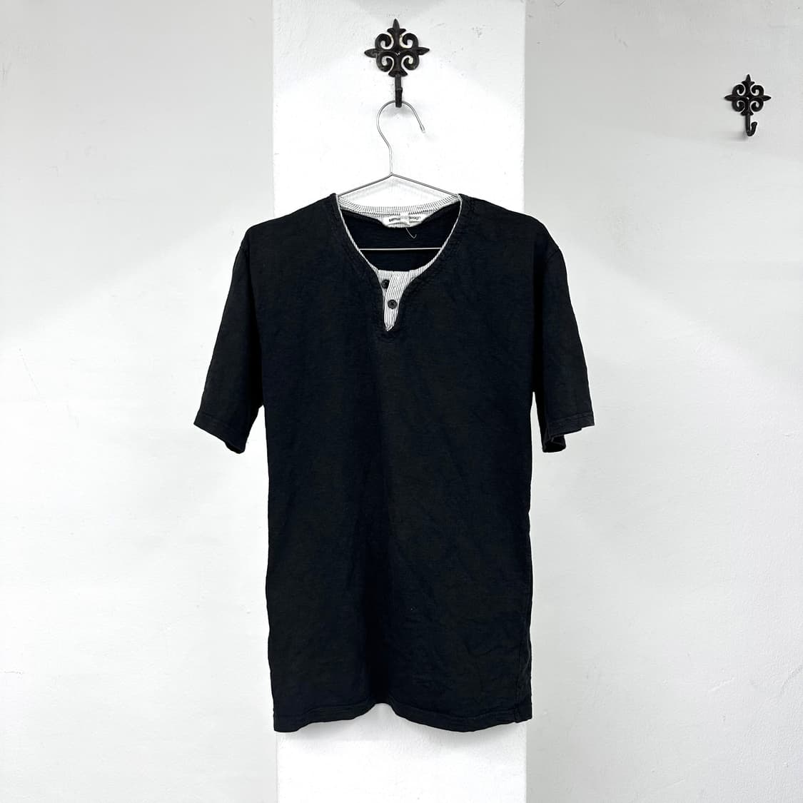 Semantic design stripe snap layered shor 상품이미지3