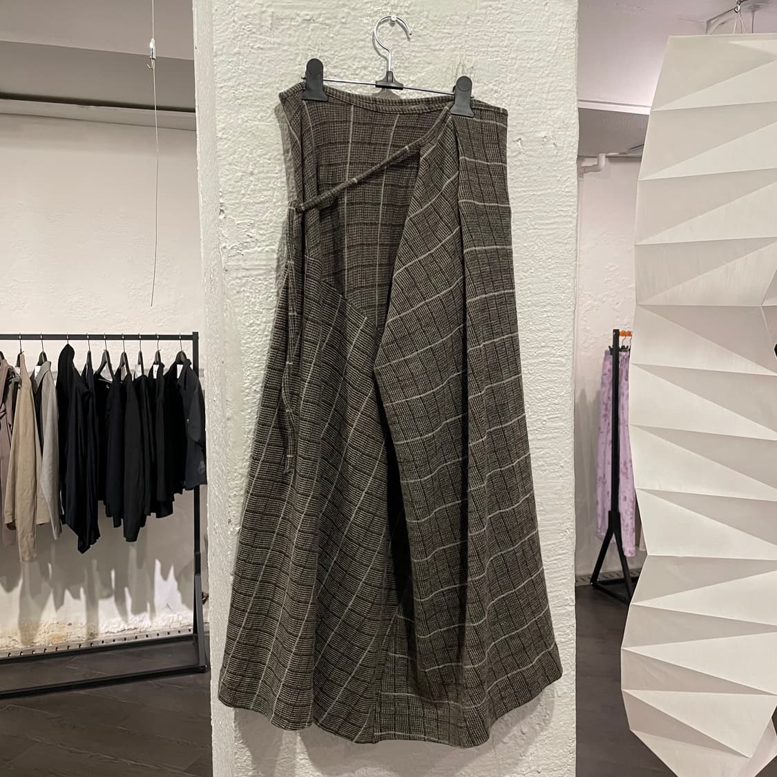 요지야마모토 체크 랩 울 스커트 상품이미지3