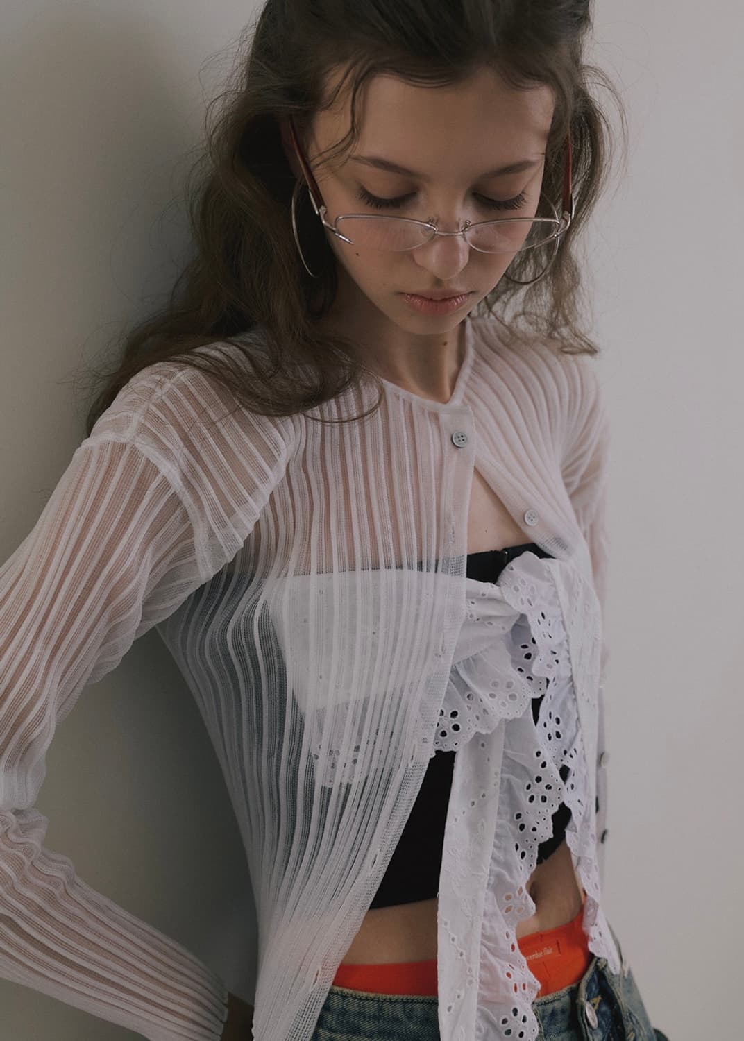 오버듀플레어 sheer glossy ribbed cardigan 상품이미지2