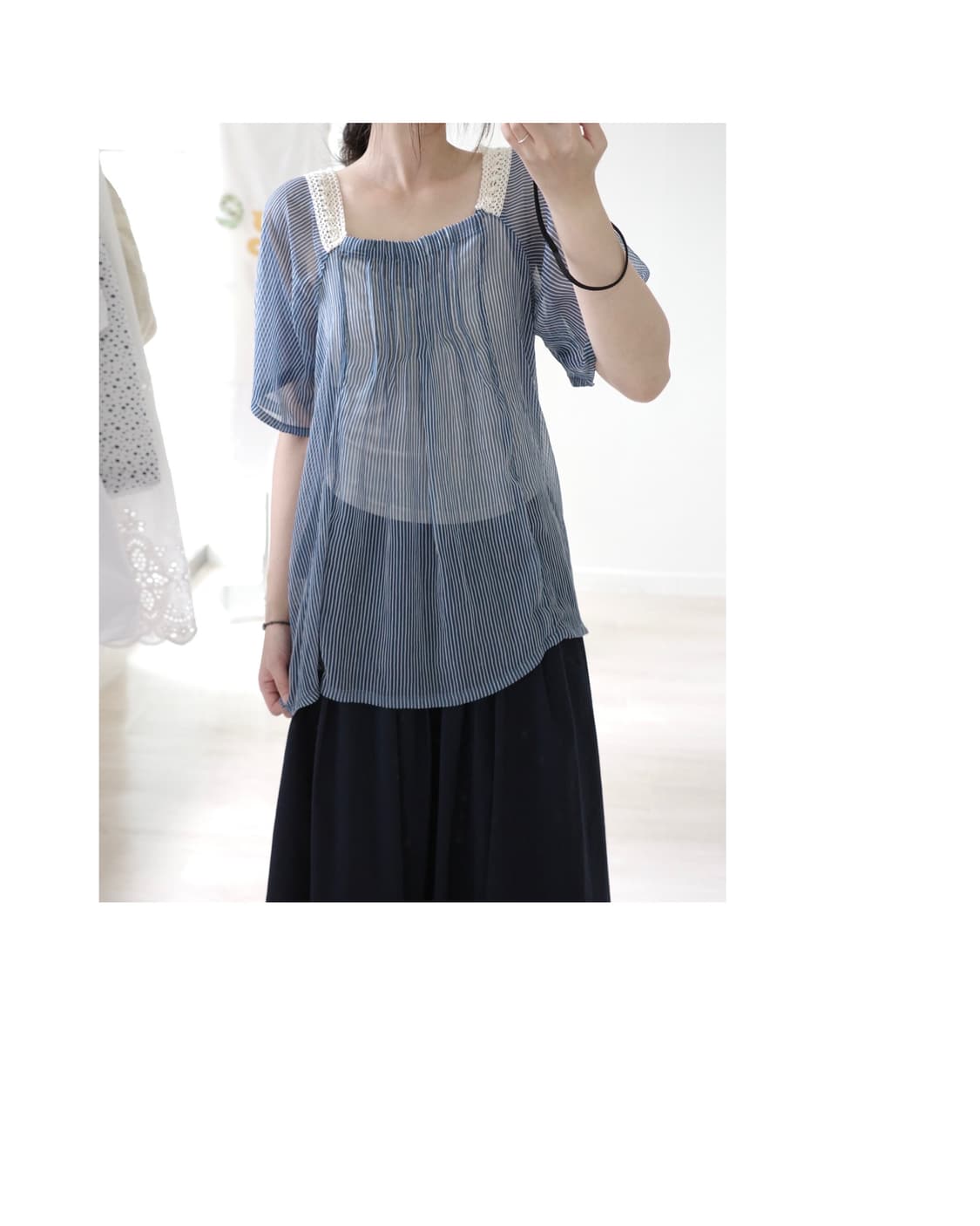 Romantic crochet blue striped blouse 상품이미지7