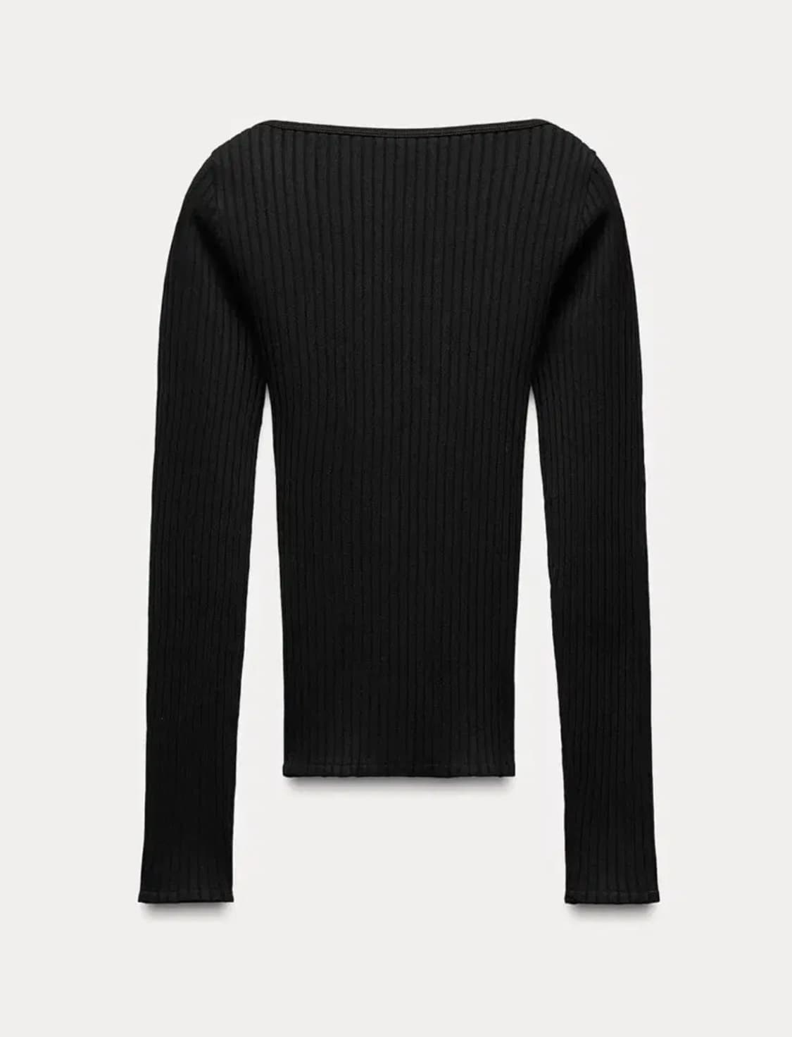 ZARA 자라 레이스 리본 심리스 티셔츠, 자라 레이스 티셔츠 블랙 상품이미지7