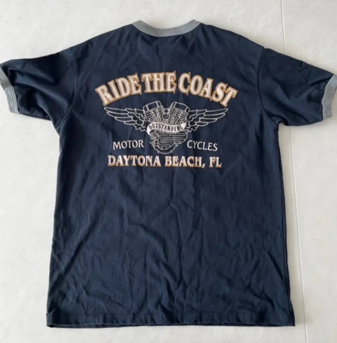 (새상품 XL) 아웃스탠딩 MOT 링거티 반팔 티셔츠 차콜 상품이미지2