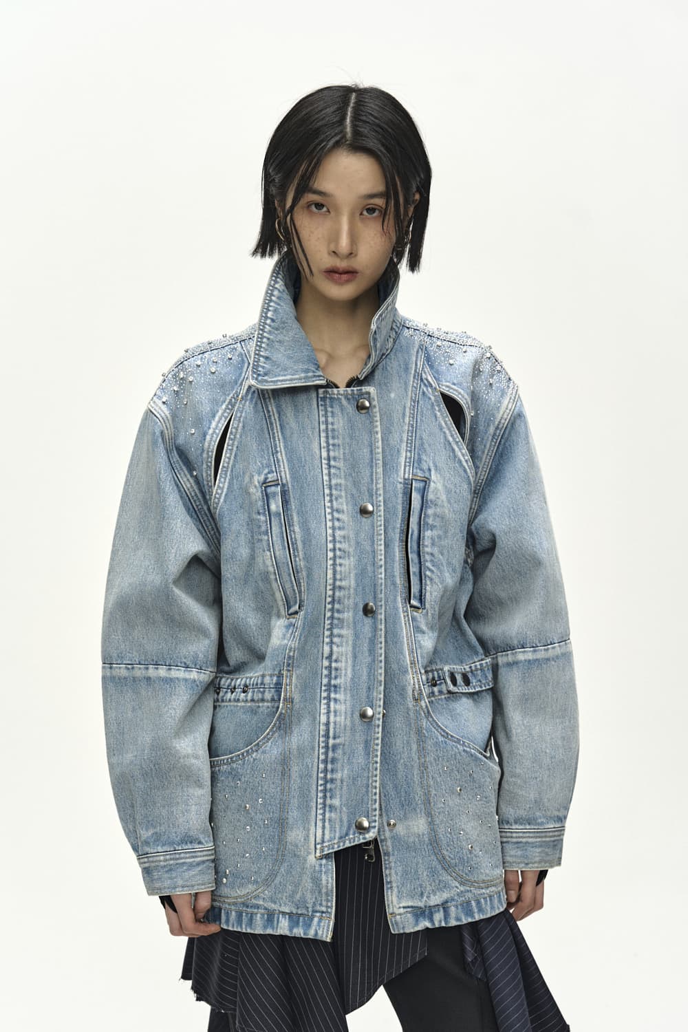 JEWELED DENIM WORK JACKET (BLUE) 상품이미지1