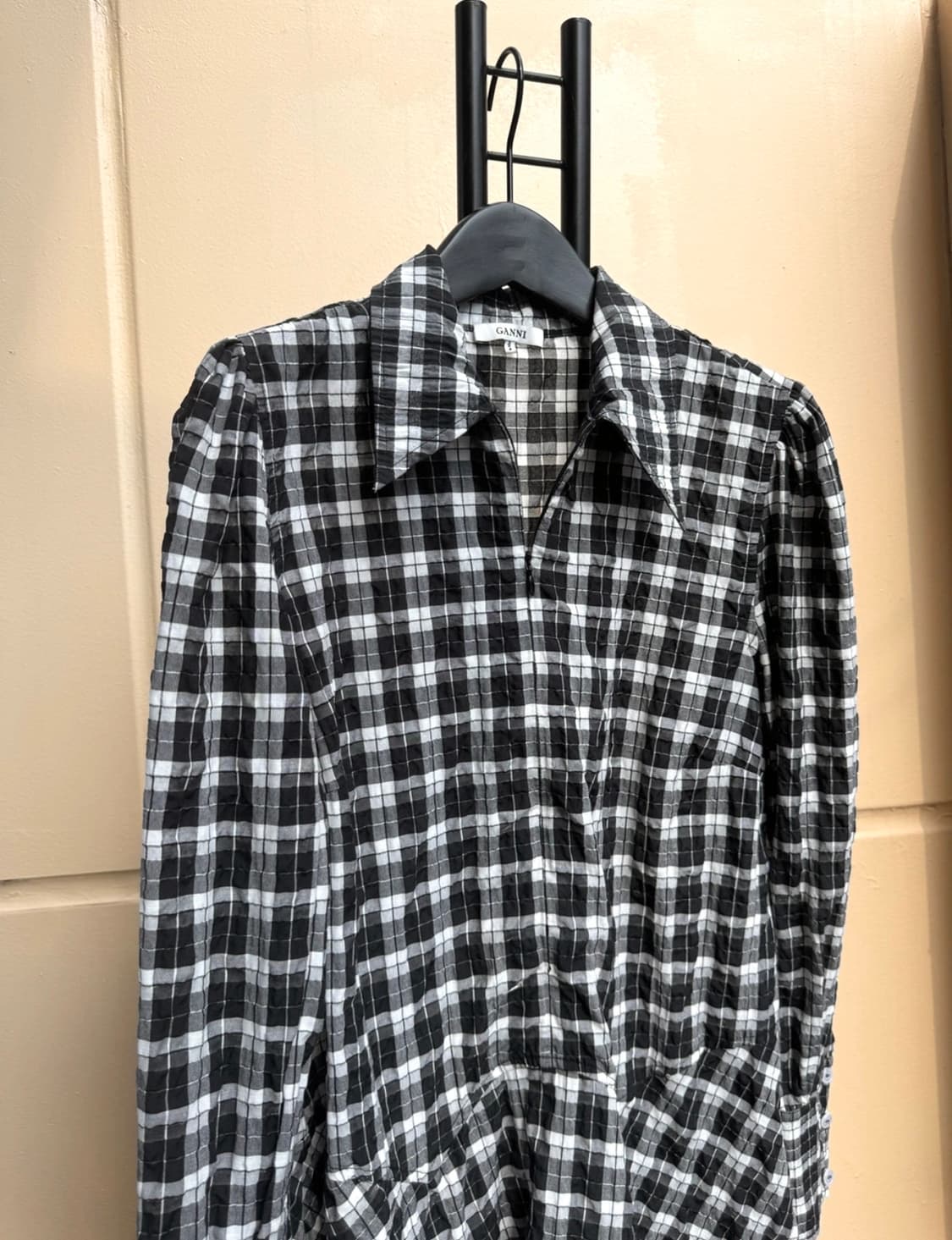 (촬영용 제품 파격할인)새상품 컨디션 GANNI블랙 체크 셔츠 원피스34 상품이미지7