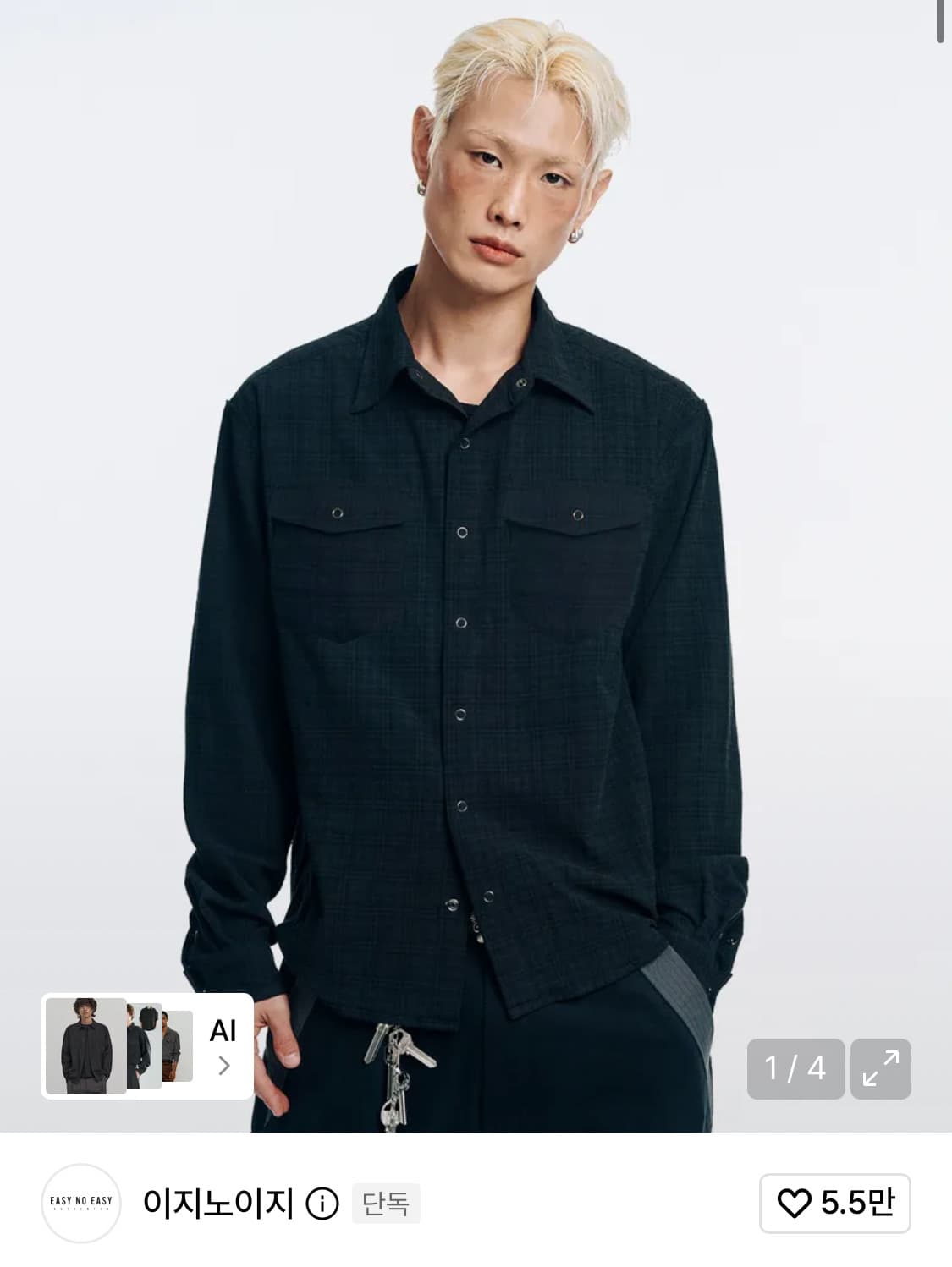 이지노이지 체크셔츠 블랙 상품이미지1