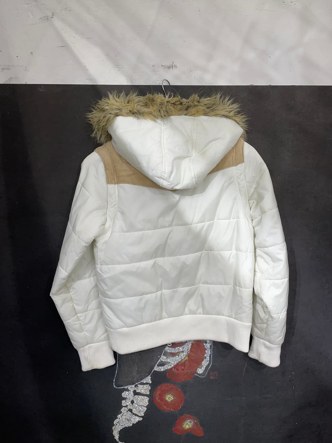 일본빈티지 SpRay 울프죠 후드 투웨이 패딩 화이트 코듀로이 점퍼 M 상품이미지8