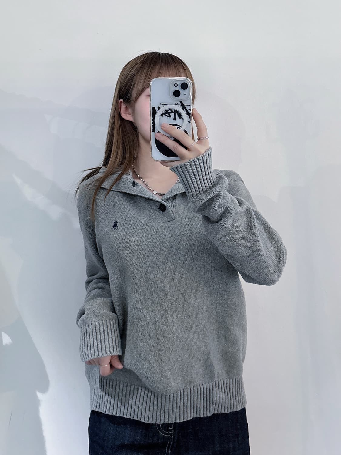 폴로랄프로렌 네이비포니 그레이 버튼 반집업 니트 상품이미지2