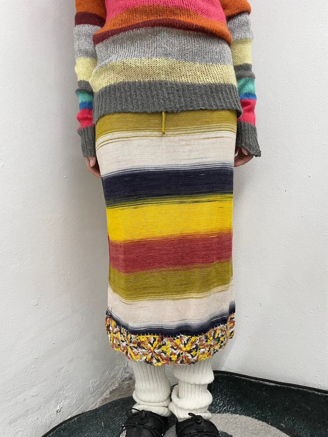 하구미 무지개떡 니트 크로셰 스커트 상품이미지3