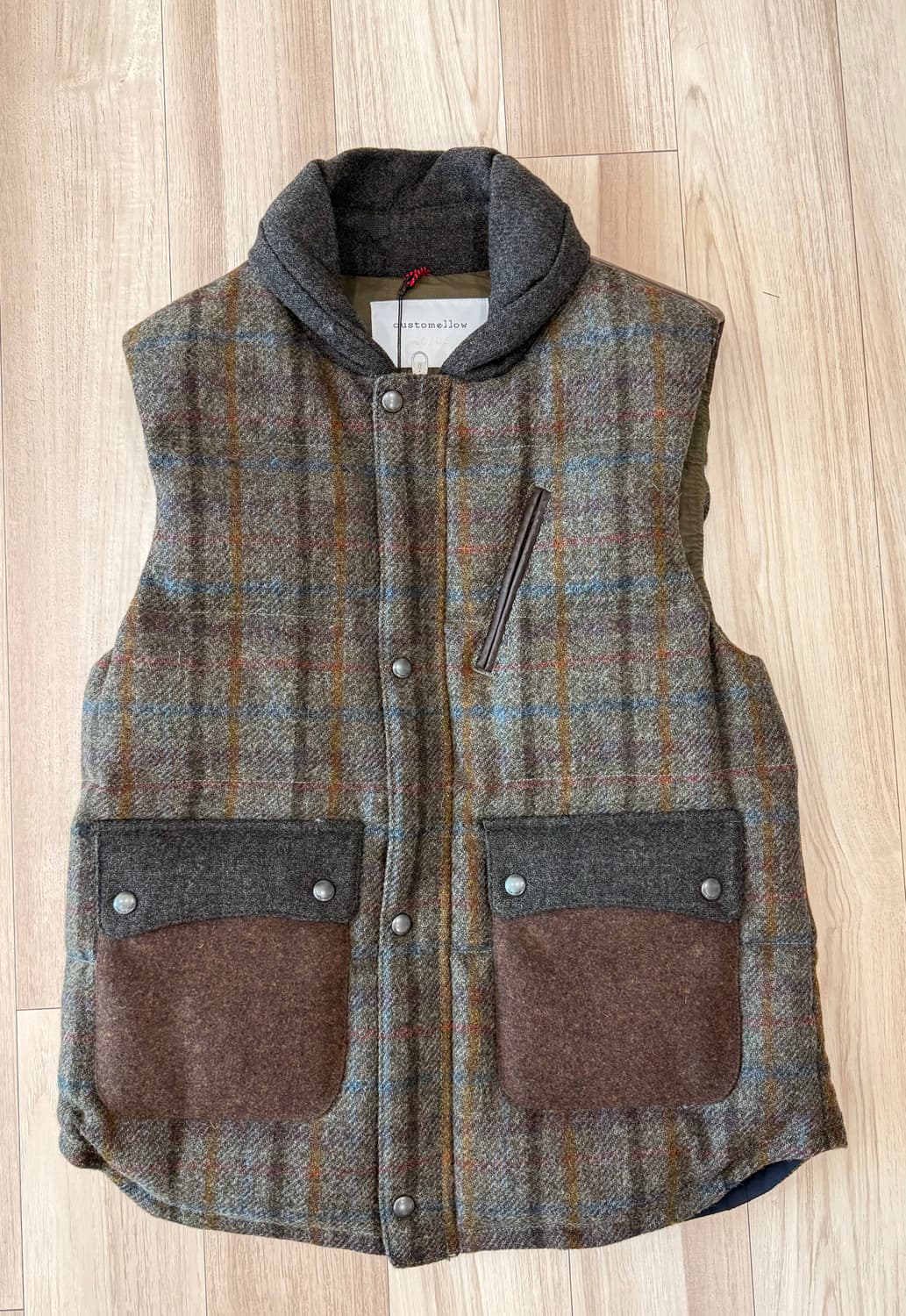 새상품) 커스텀멜로우 레이어드 끝판왕 울 체크 덕다운 조끼 상품이미지1