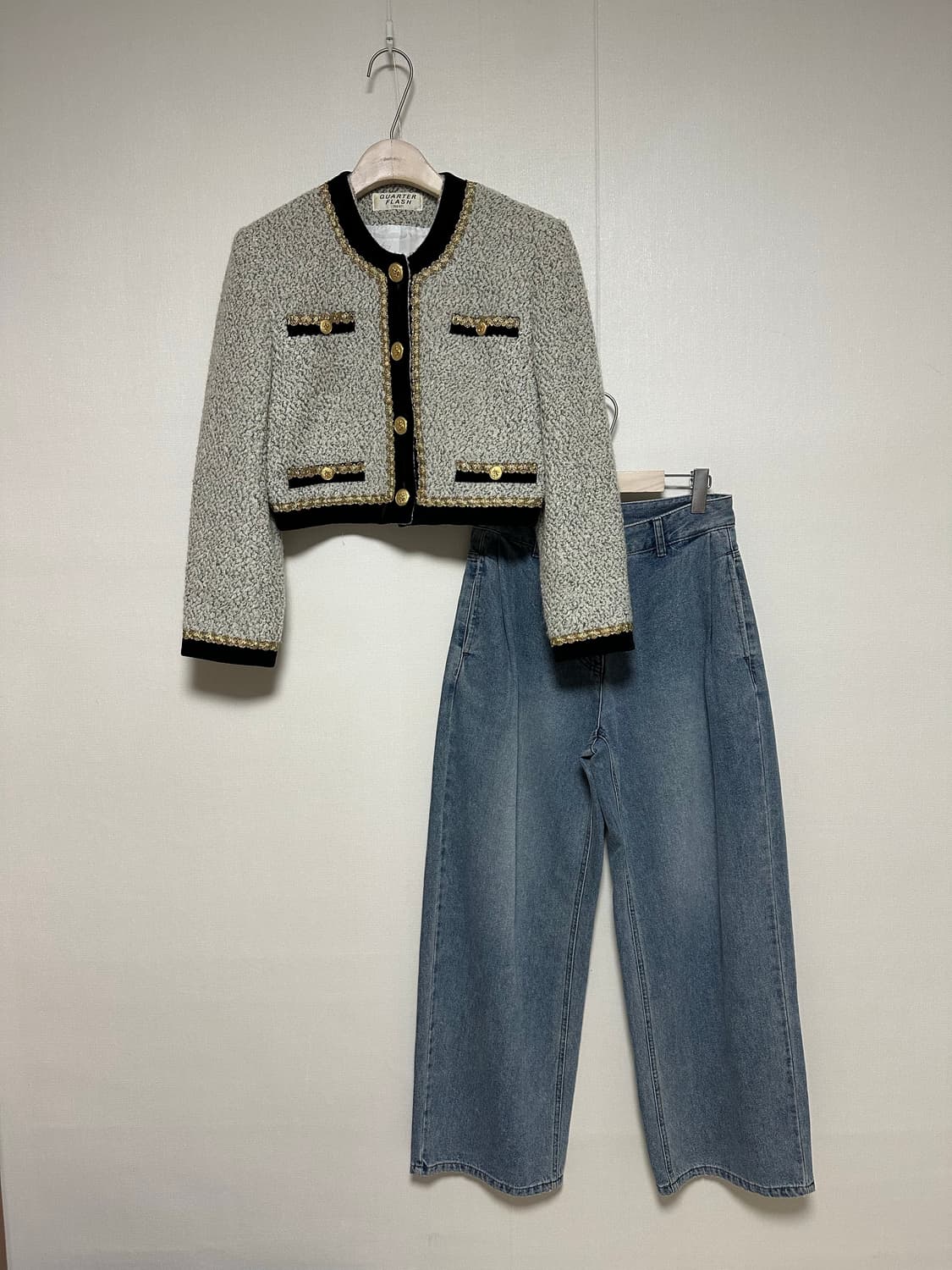 일본빈티지 벨벳트림 크롭 복고풍자켓 상품이미지1