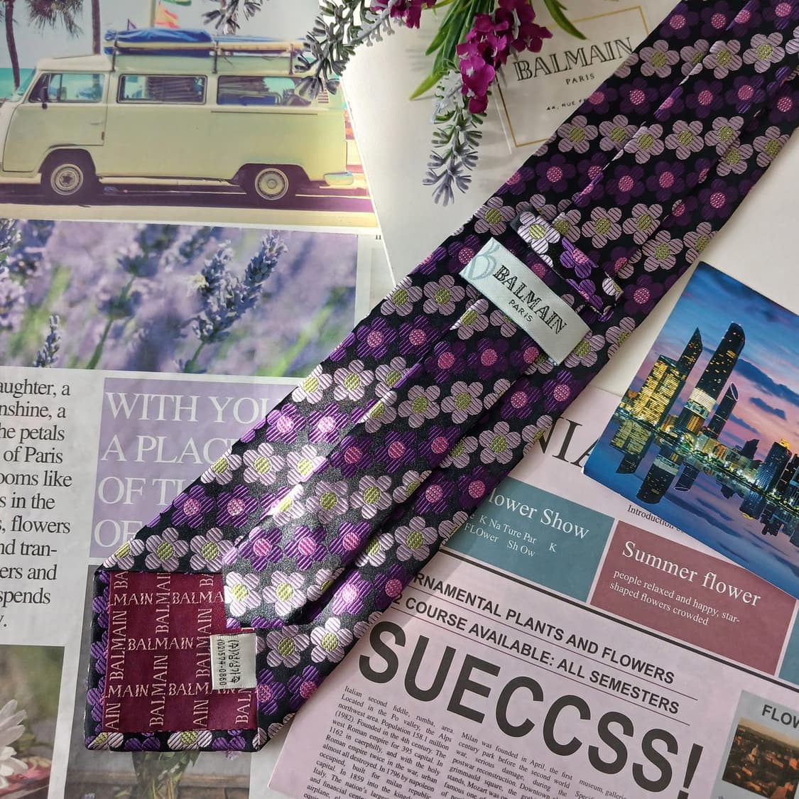 발망 실크 퍼플 플라워 패턴 넥타이 9.5cm A+등급 A19449
 상품이미지4