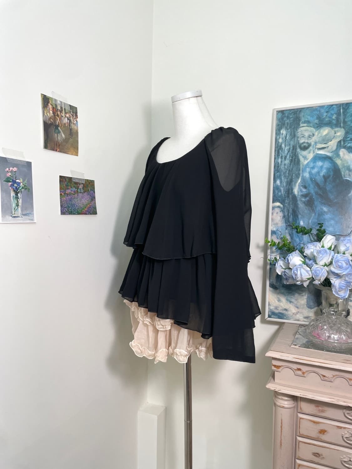 black ruffle puff long sleeve blouse 상품이미지2