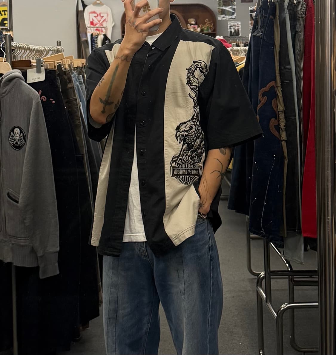 XL) 할리데이비슨 빈티지 이글 자수 반팔셔츠 상품이미지2