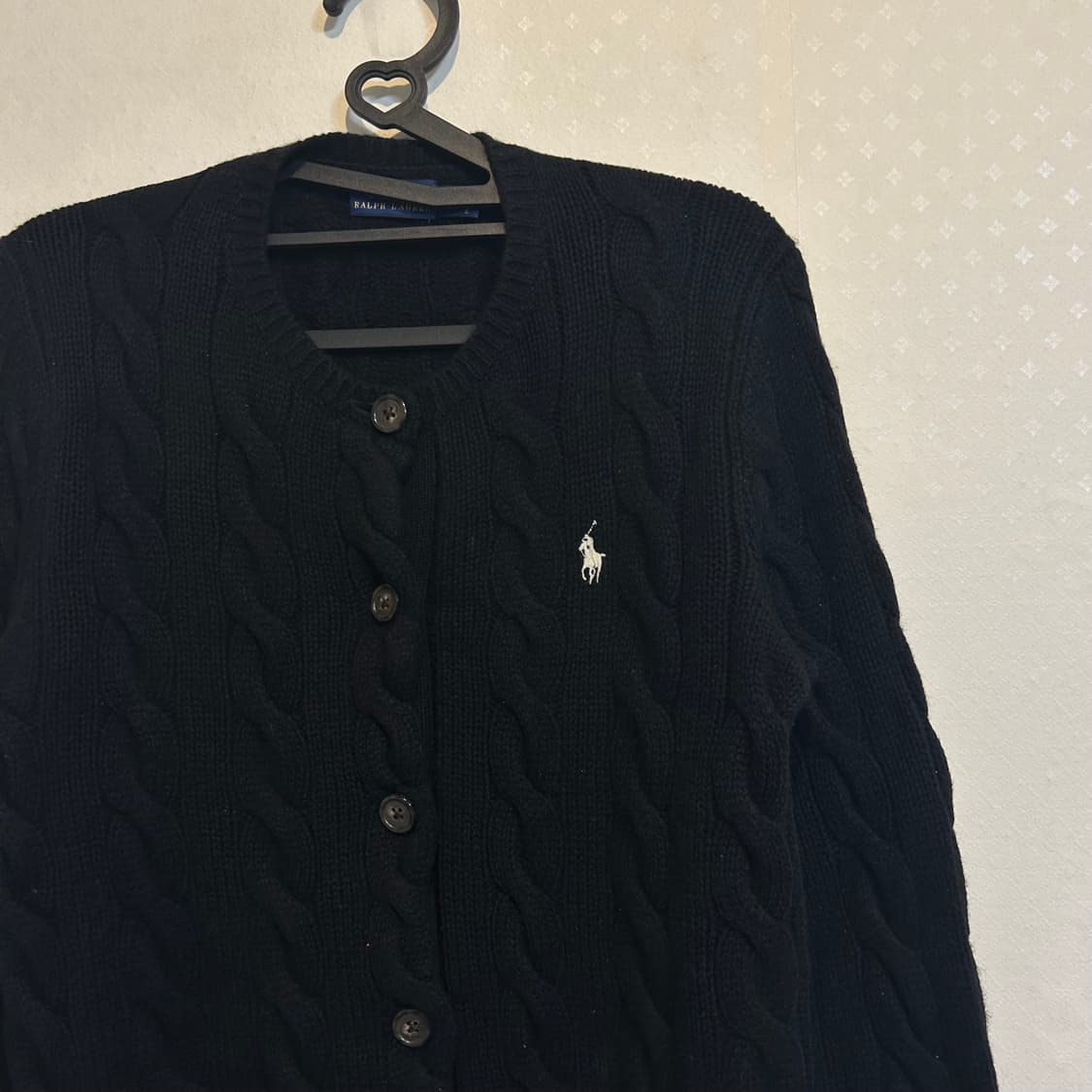 폴로 랄프로렌 신형 꽈배기 케이블 니트 울 캐시미어 가디건 블랙 S  상품이미지6