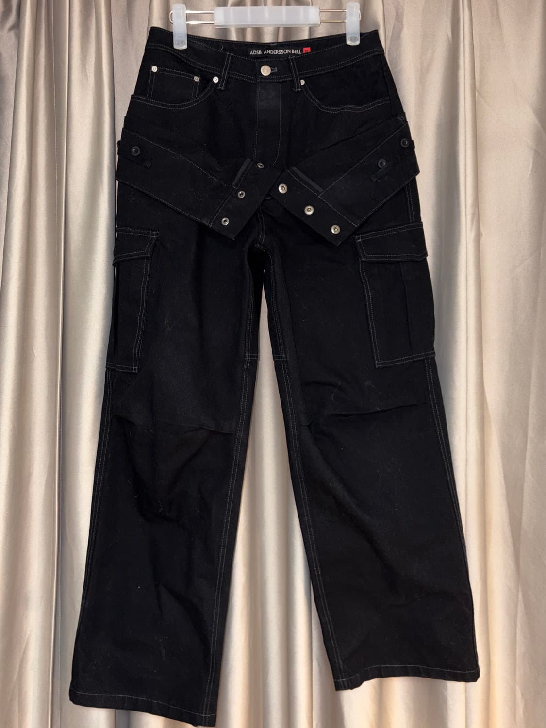 [28] 앤더슨벨 유니섹스 더블 웨이스트 워크 와이드레그 진 블랙 상품이미지5