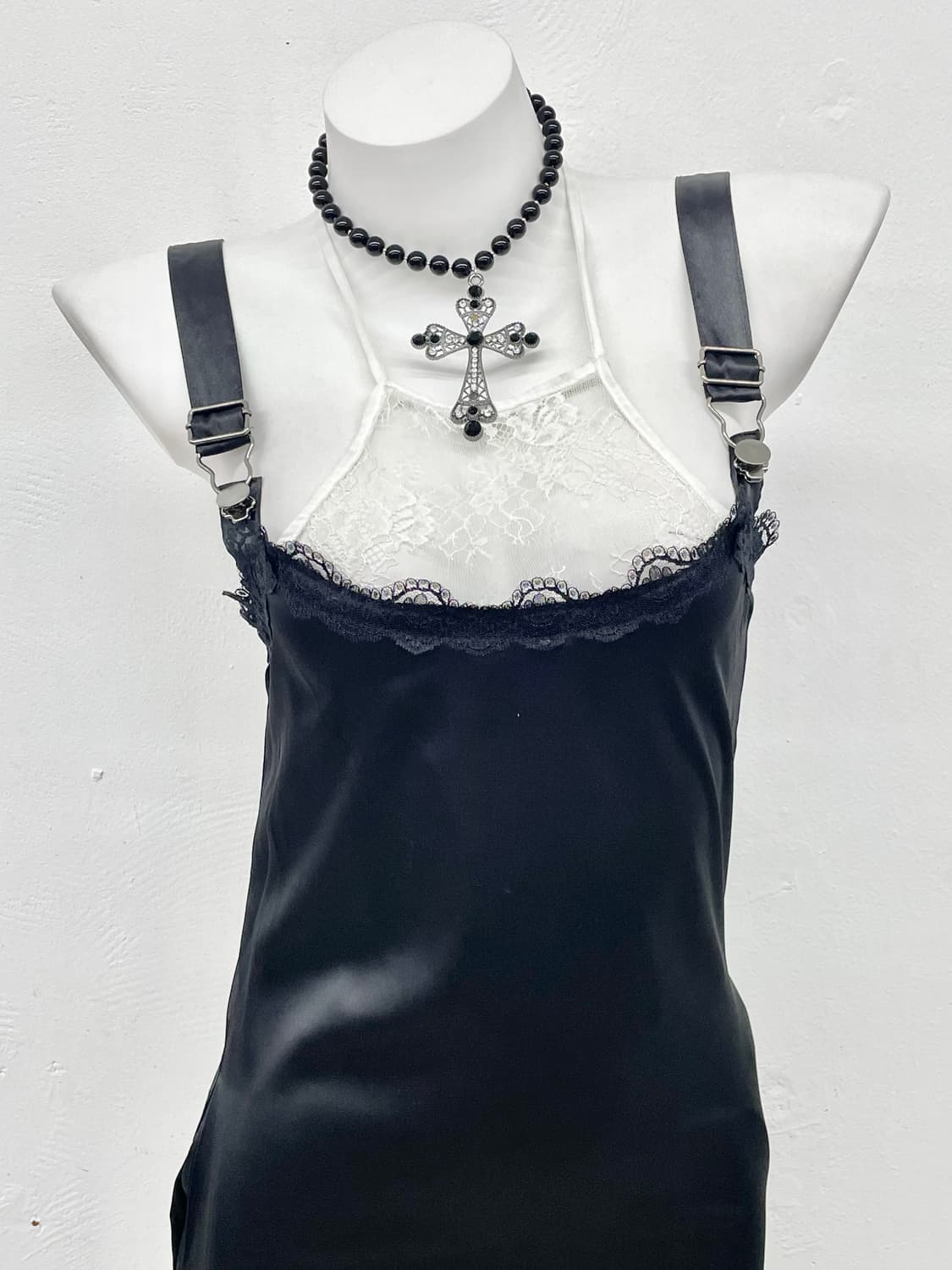 블랙 새틴 레이스 버클 슬립 상품이미지2