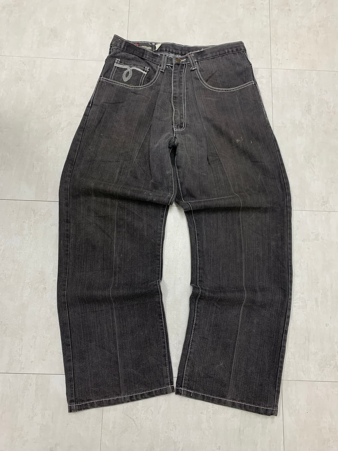 Attitude 핀턱 흑청 데님 팬츠 #383 상품이미지1