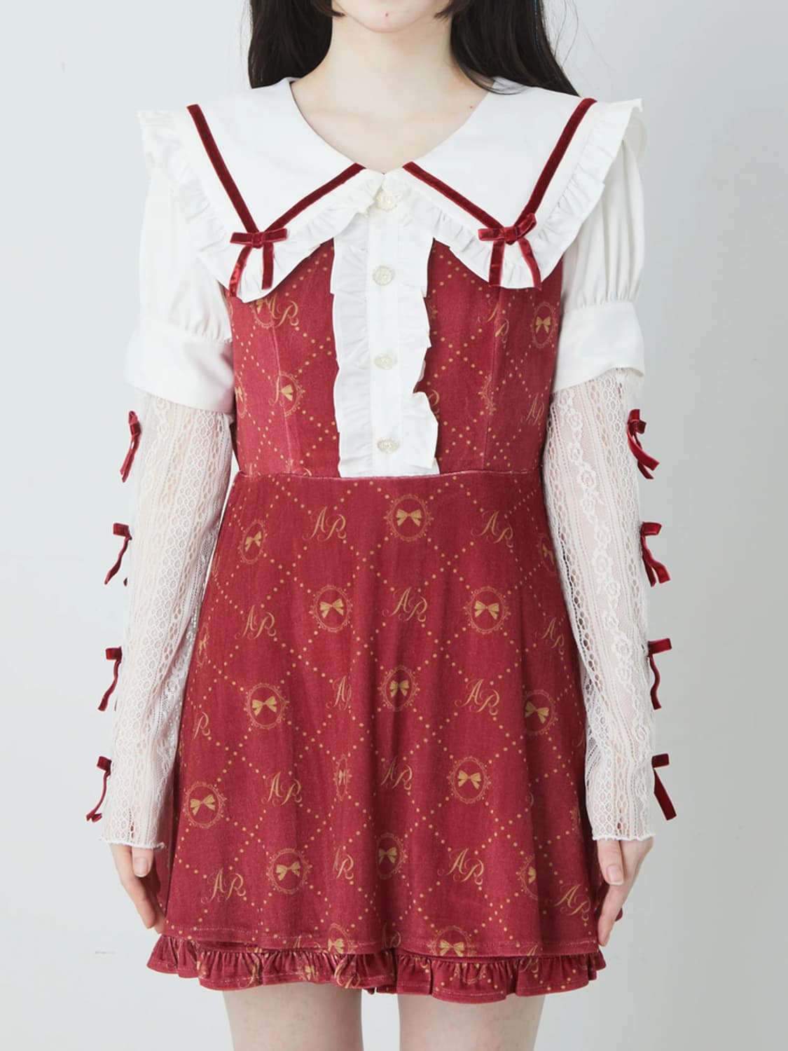 새상품 Ank rouge 벨벳 콤비네이션 원피스 양산형 지뢰계 리즈리사 상품이미지2