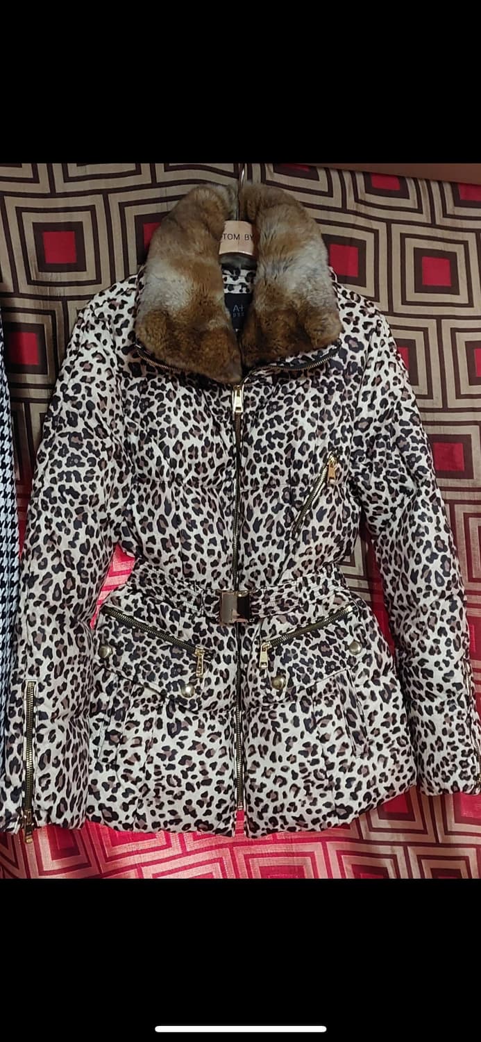 갸루 브라운 호피 벨트 패딩 상품이미지1