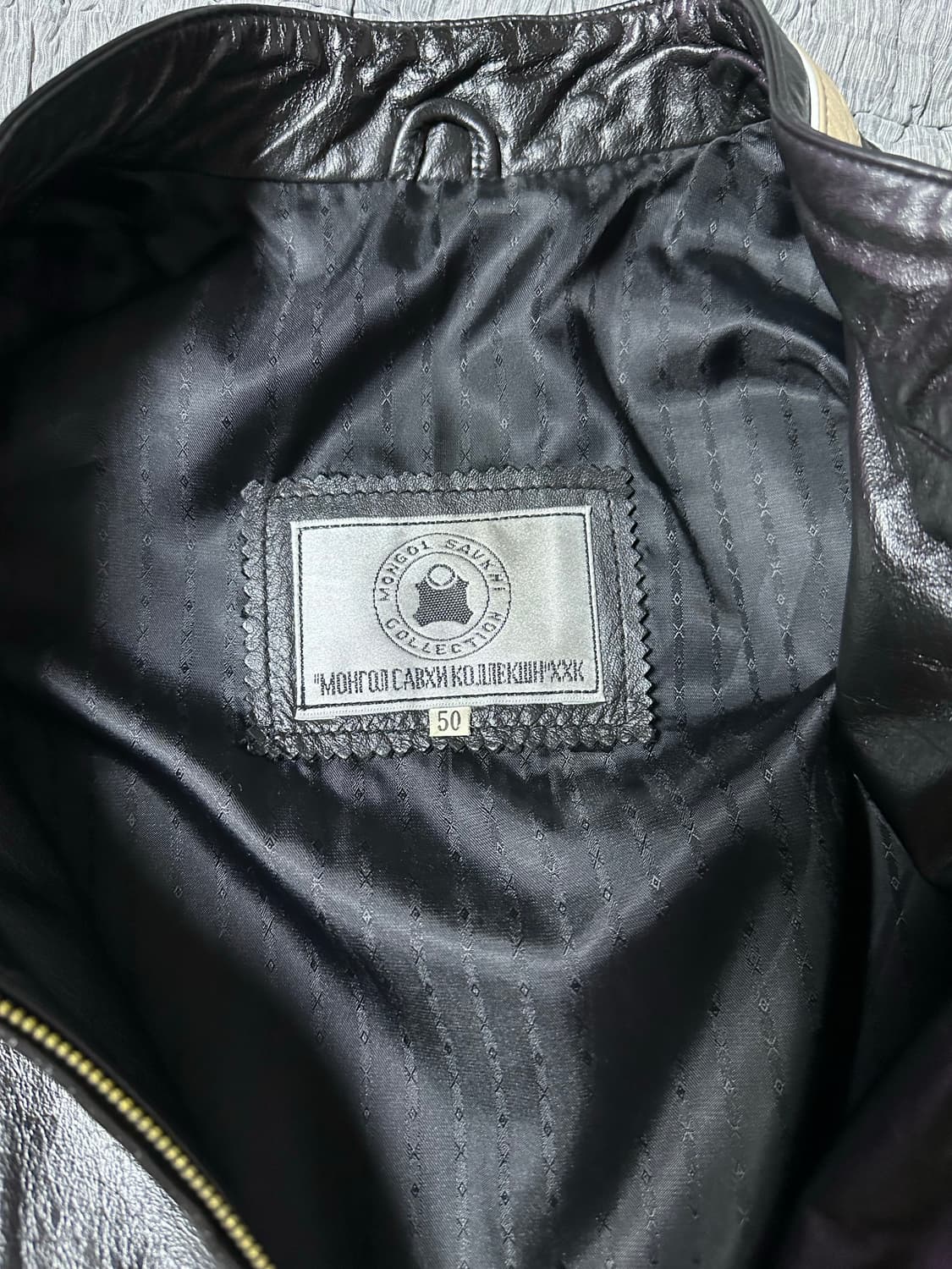 몽골 사브히 컬렉션 배색 가죽 자켓 50 상품이미지3