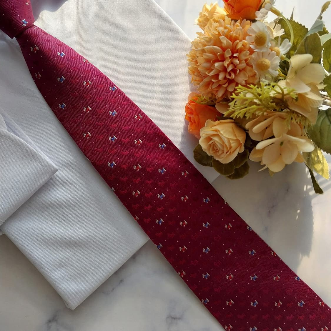 아쿠아스큐텀 실크 와인 자카드 패턴 넥타이 9cm A+등급 k1735 상품이미지6