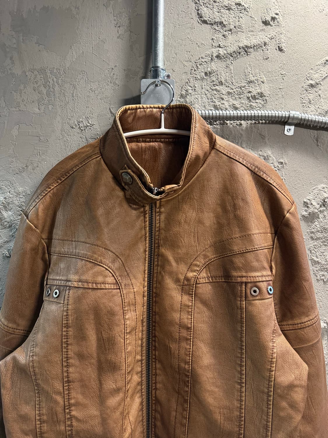 4XL 슈다로우 워싱 라이더 자켓 카멜 상품이미지4