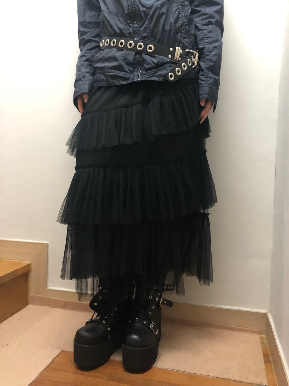 빈티지 블랙 레이스 러플 스커트 상품이미지1
