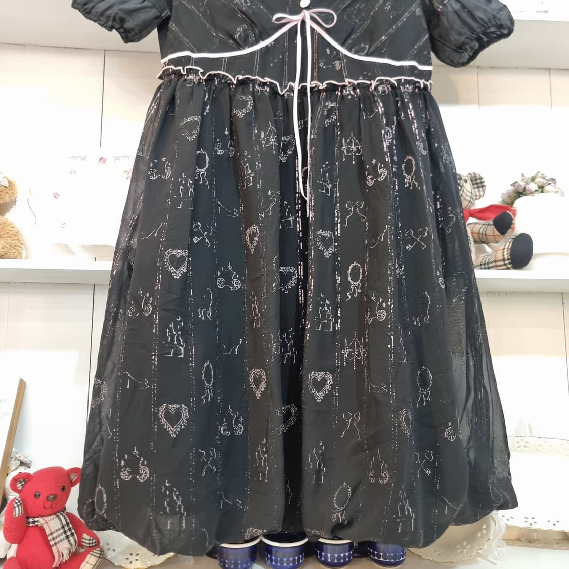 (MILK/밀크) 블랙 쉬폰 프린트 리본 원피스 상품이미지6