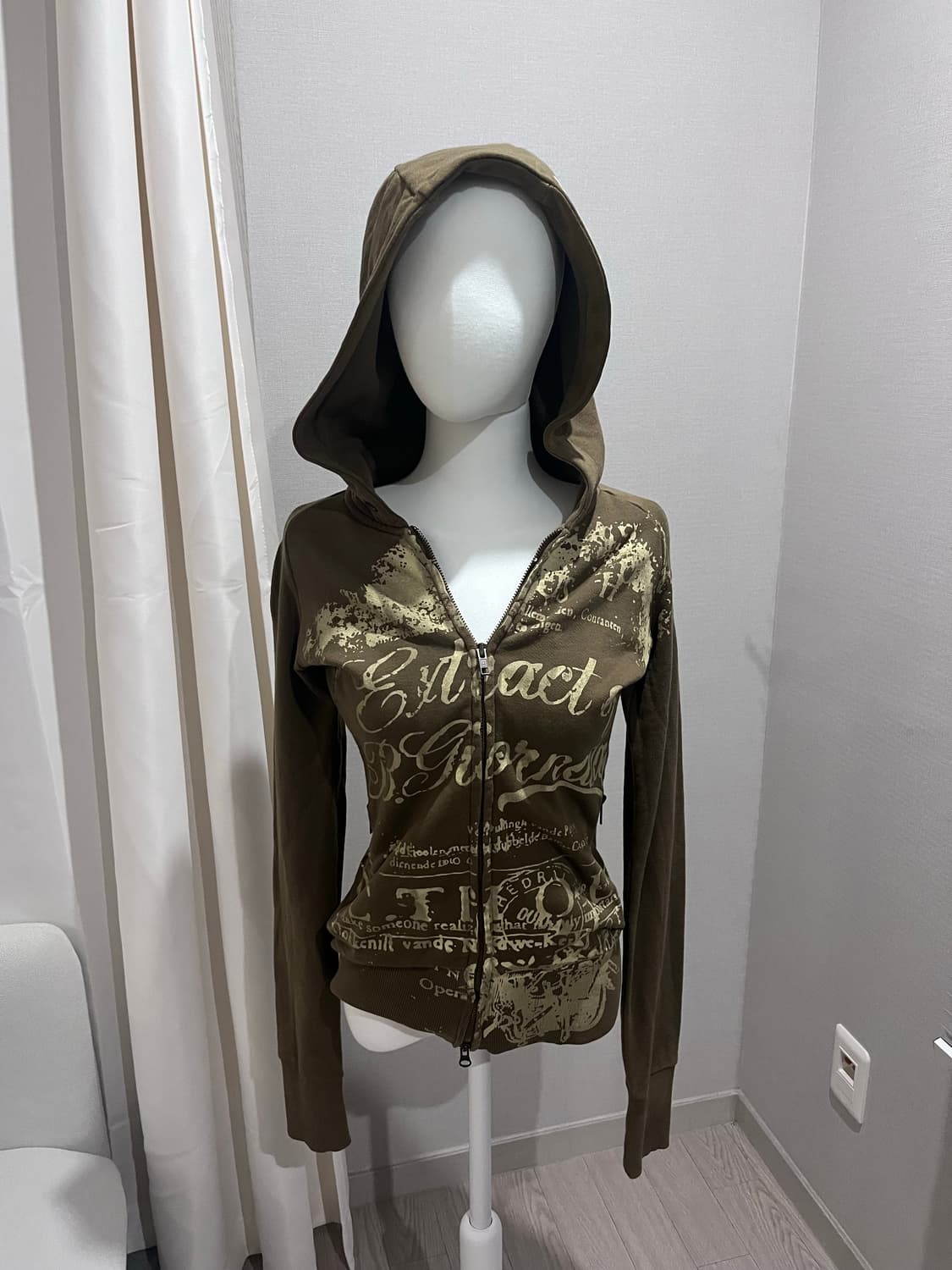 빈티지 그런지 프린팅 카키 후드집업 펑크 y2k 상품이미지1