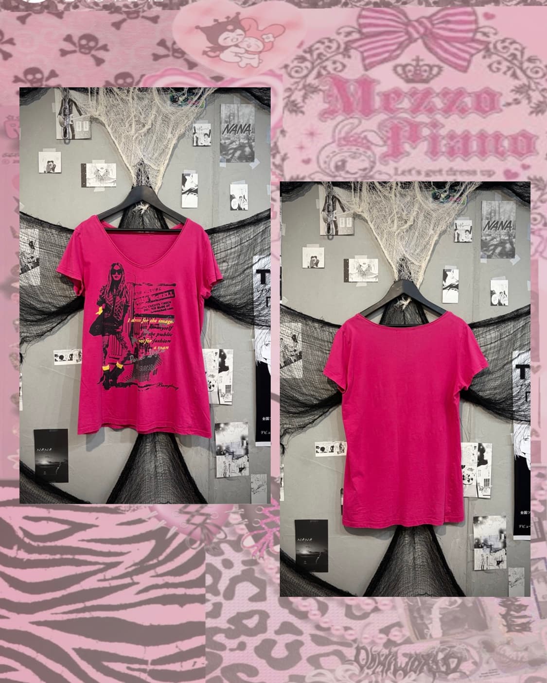 00's Glam V-neck hot pink short sleeve 상품이미지2