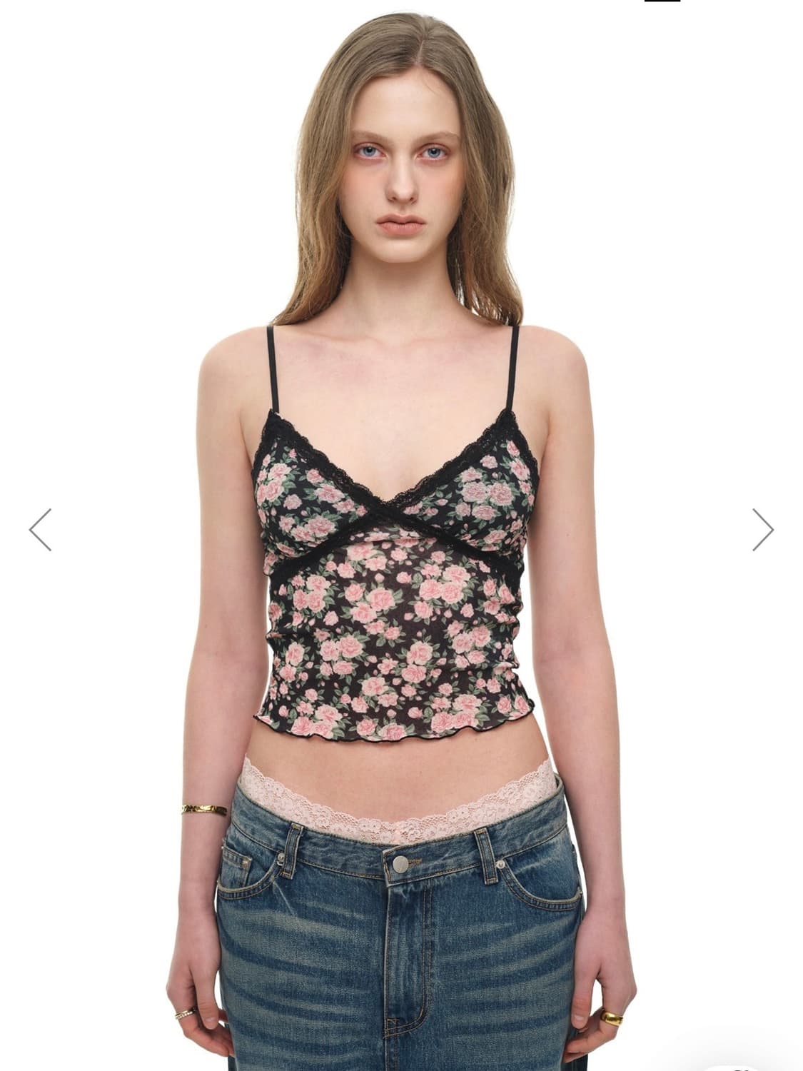 FLORAL 02 LACE CAMI TOP (BLACK) 상품이미지2