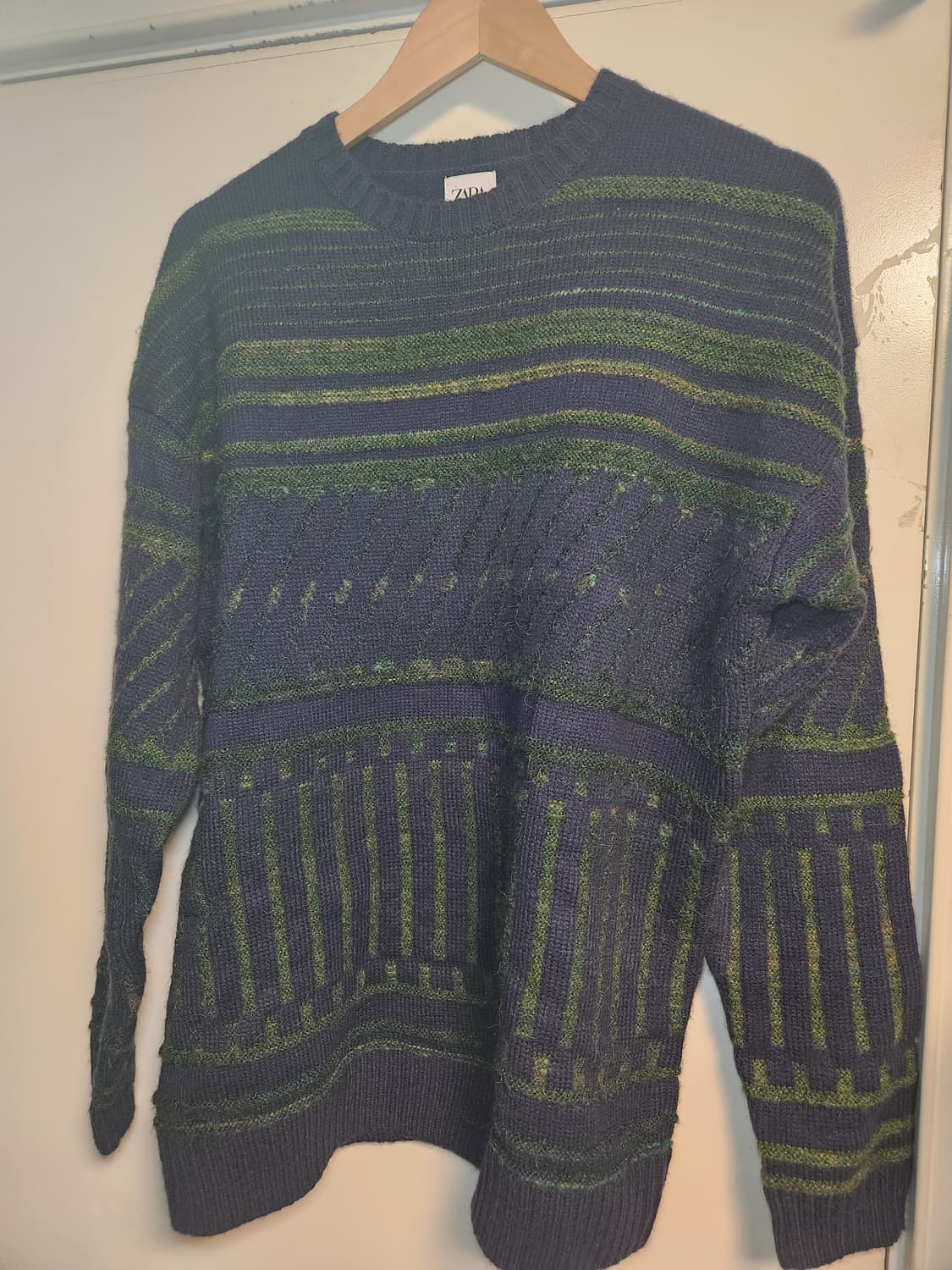 자라 네이비/그린 패턴 니트 스웨터 L 상품이미지1