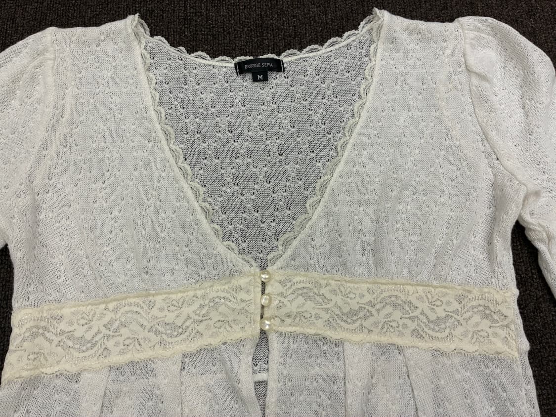 M)Japanese vintage 여성 레이스 디테일 니트 가디건 상품이미지3