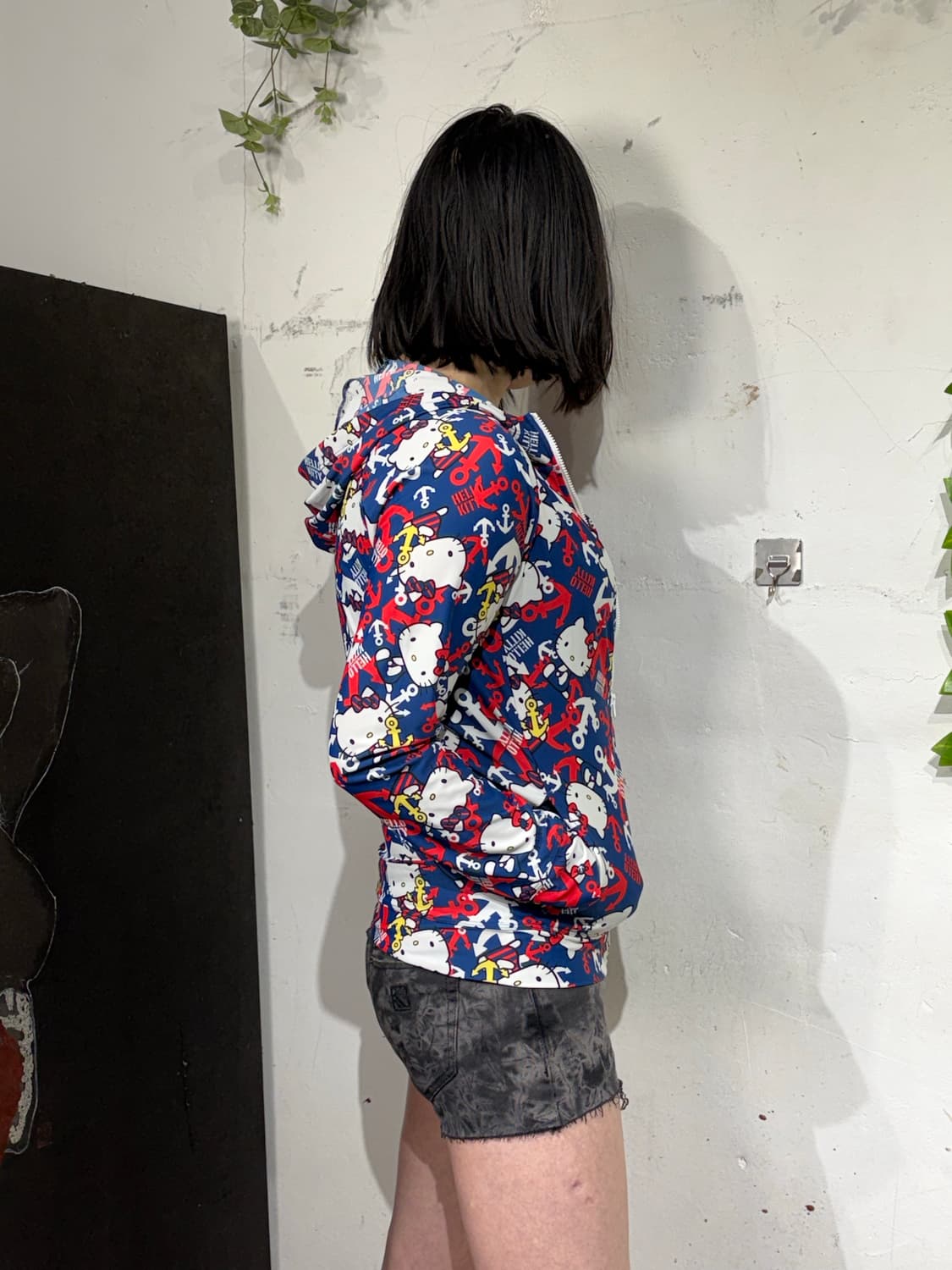 헬로키티 패턴 캐릭터 져지 후드 집업 S-M 상품이미지3