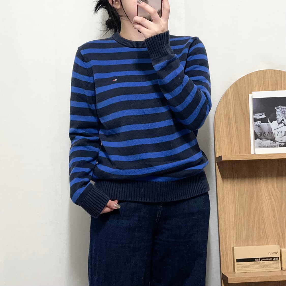 [정품]  타미 네이비 단가라 라운드 니트 [ S ] 상품이미지1