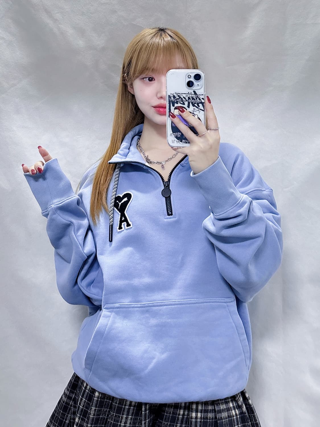 퓨마 x 아미 베이비블루 코튼 반집업  상품이미지2