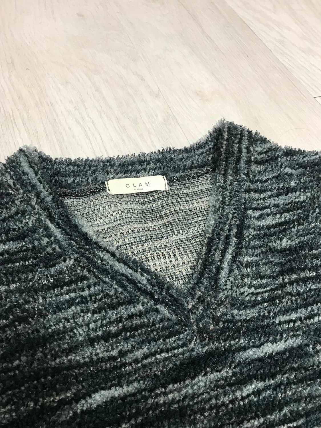 브이넥 오버핏 그린 스트라이프 니트 베스트(조끼) 상품이미지3