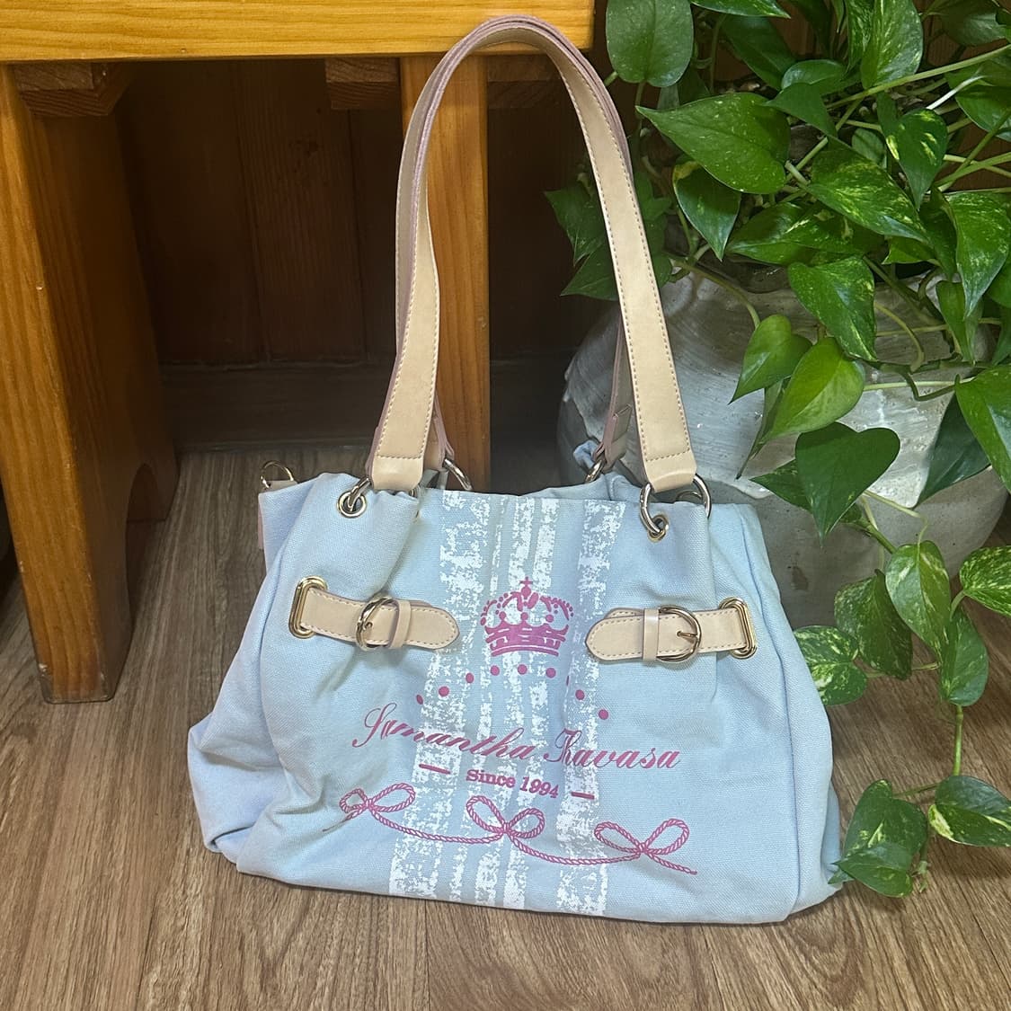 빈티지 하늘색 토트백 가방 히메갸루 오네갸루 로걀 헤이세이 고딕 페어리 상품이미지1