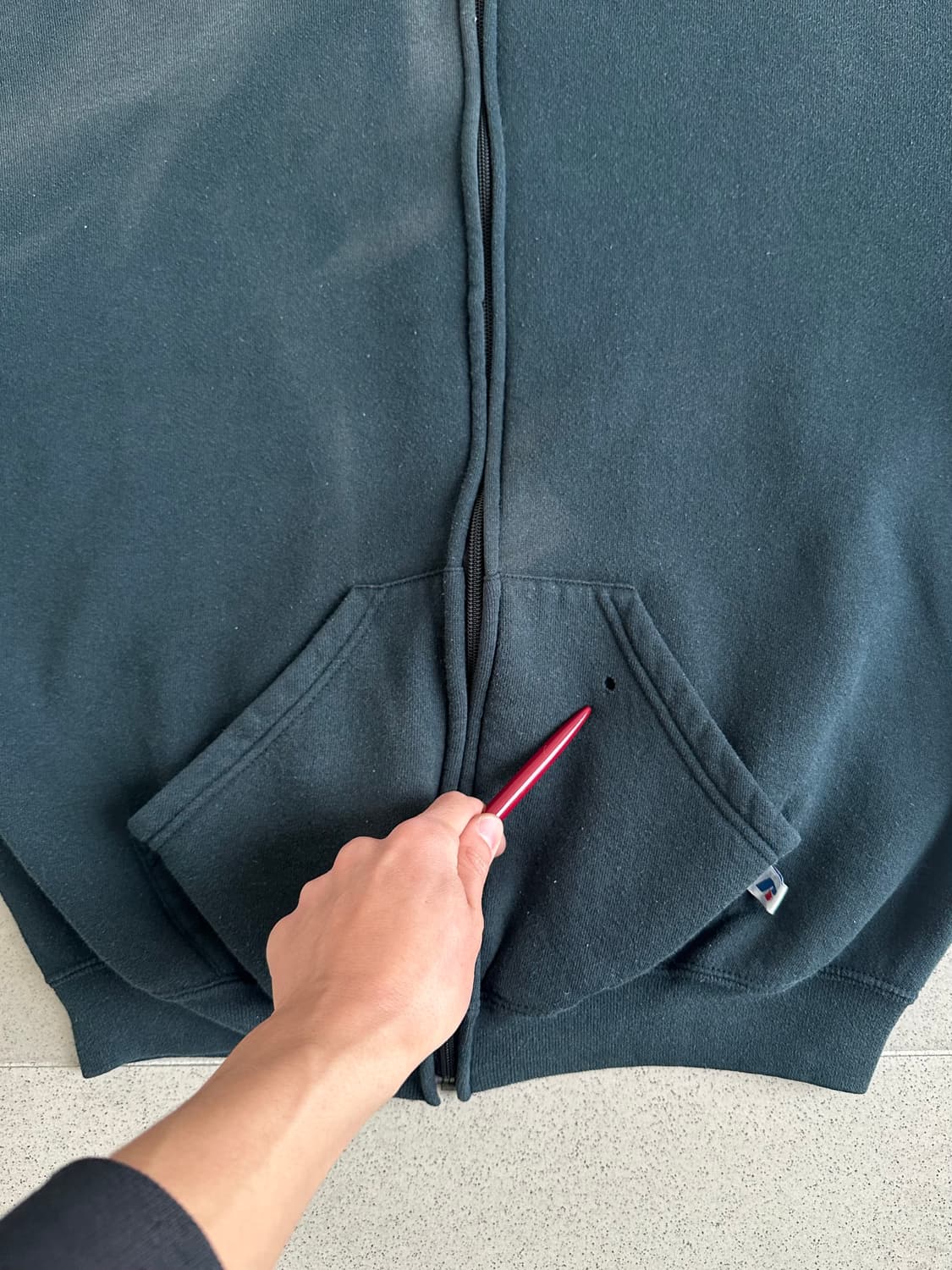 90s 빈티지 러셀 후드집업 청록 L 선페이딩 상품이미지6