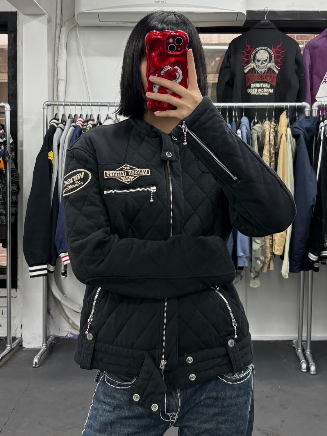 밴슨 레더 퀼팅 바이커 자켓 상품이미지1