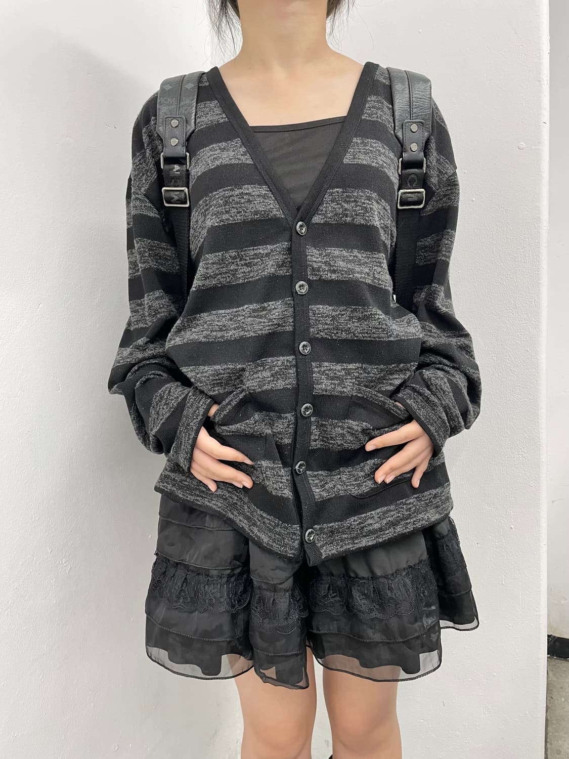 너드 루즈 스트라이프 버튼 가디건 상품이미지1