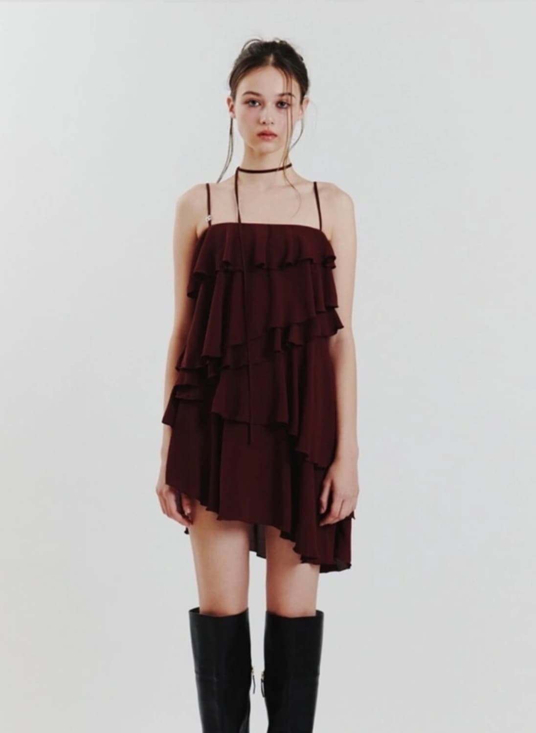 ELLA FRILL DRESS wine M사이즈 상품이미지1