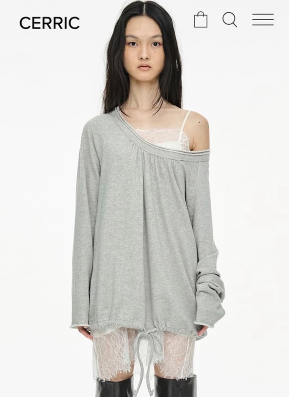 세릭 라운드 헴 스트링 탑 그레이 상품이미지1