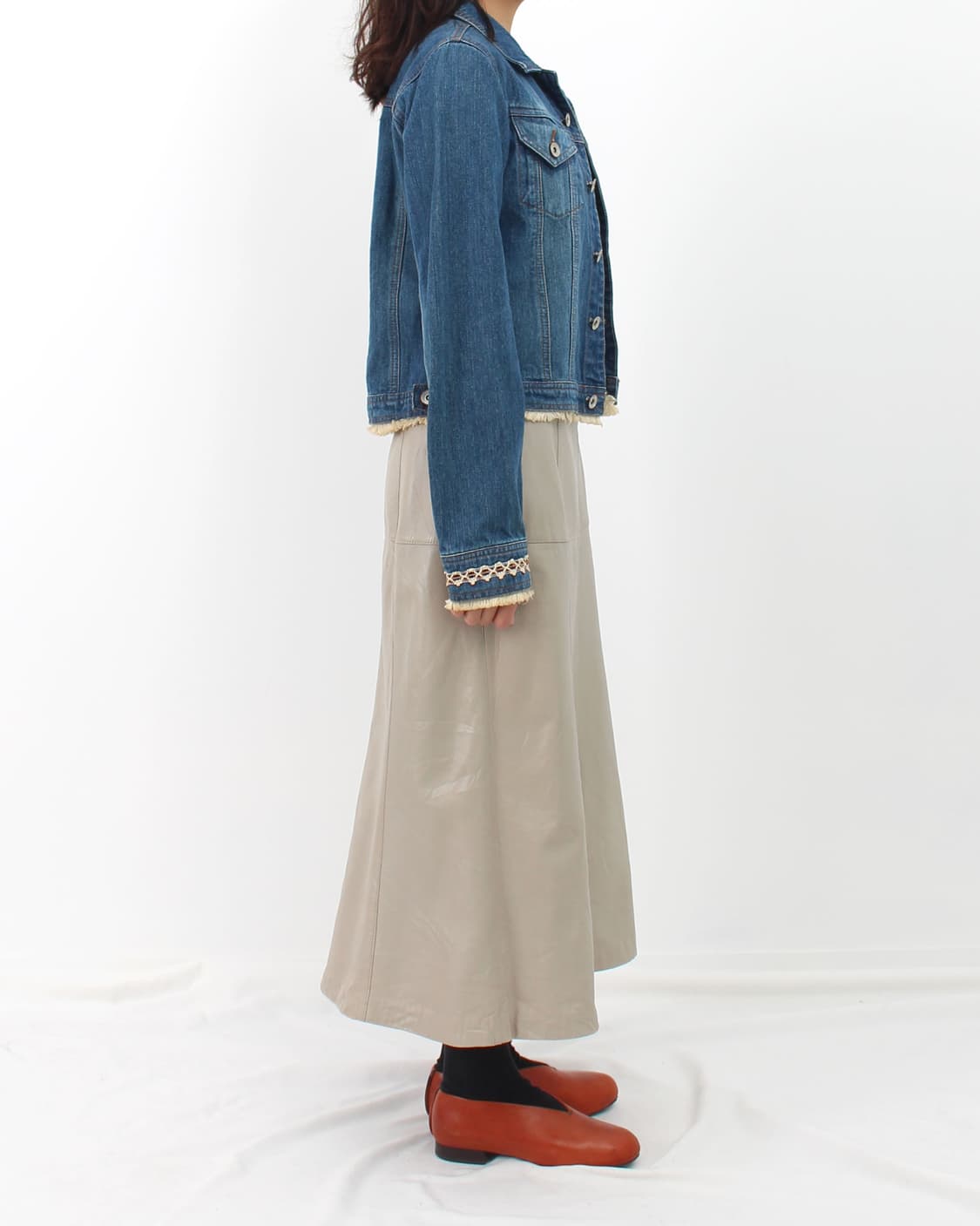 조르쥬레쉬 빈티지 리얼 양가죽 에이라인 절개 아이보리 스커트 치마 상품이미지9