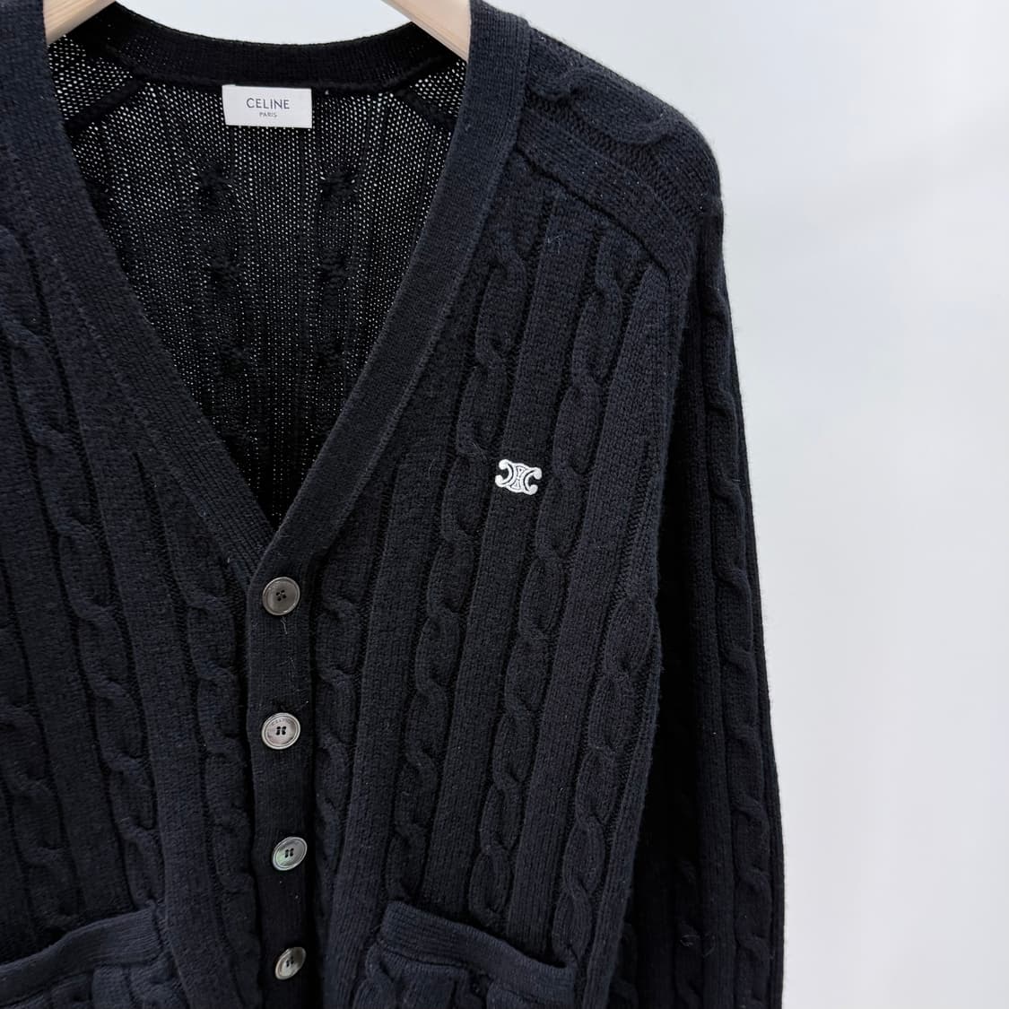 [S+급/M] 셀린느 트리오페 캐시미어 케이블 니트 가디건 블랙 상품이미지2