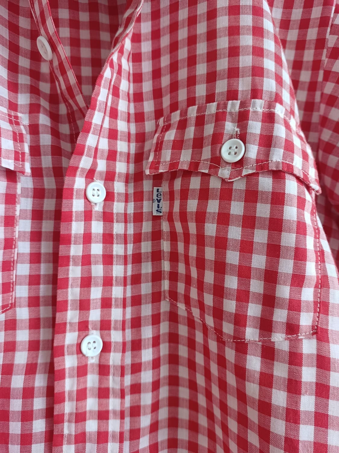 70s 리바이스 깅엄 체크 셔츠 레드 levis 웨스턴 케쥬얼 빈티지 상품이미지7