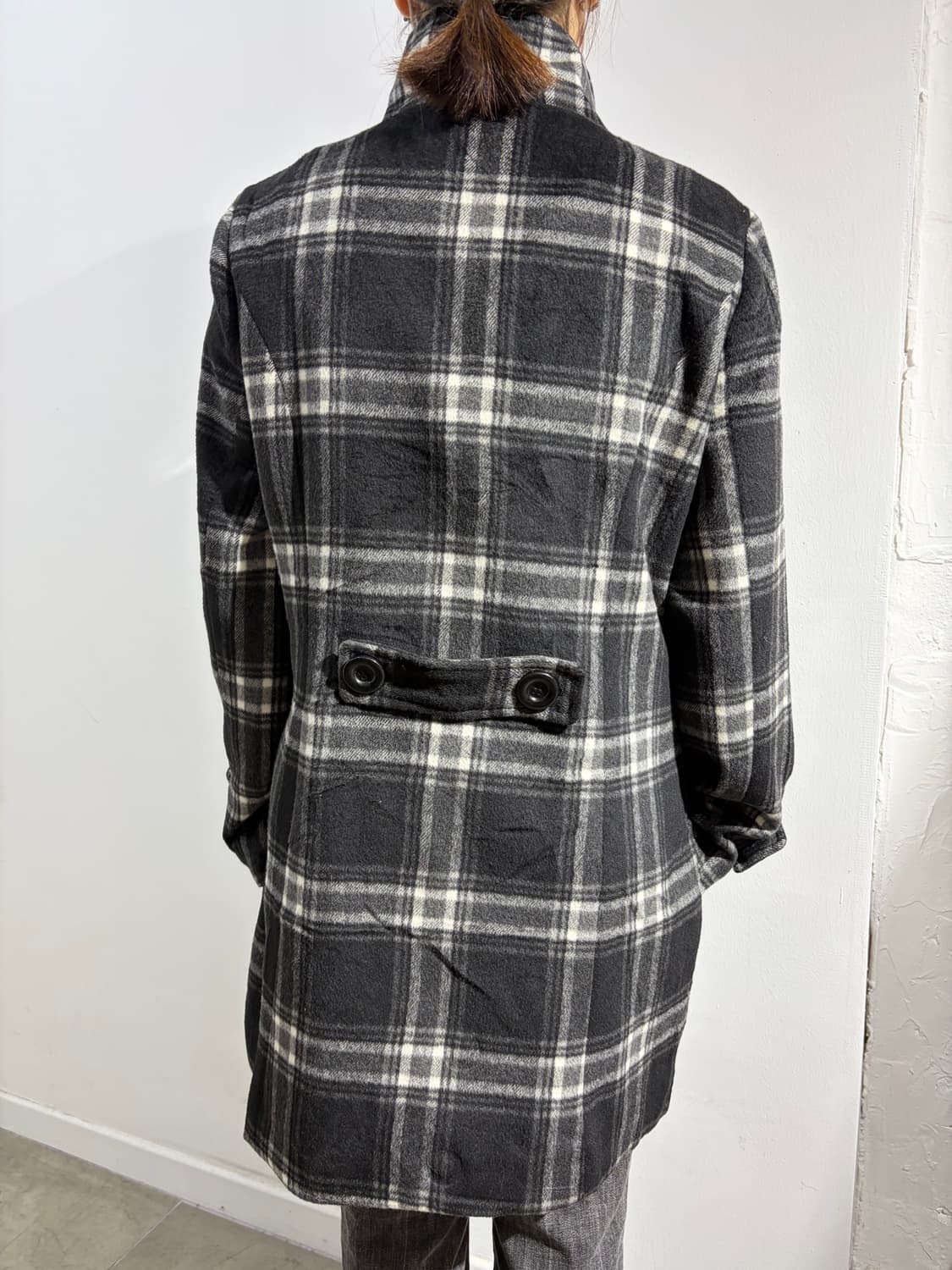 일본 빈티지 FOVL 락펑크 체크 더블버튼 미디 코트 상품이미지4