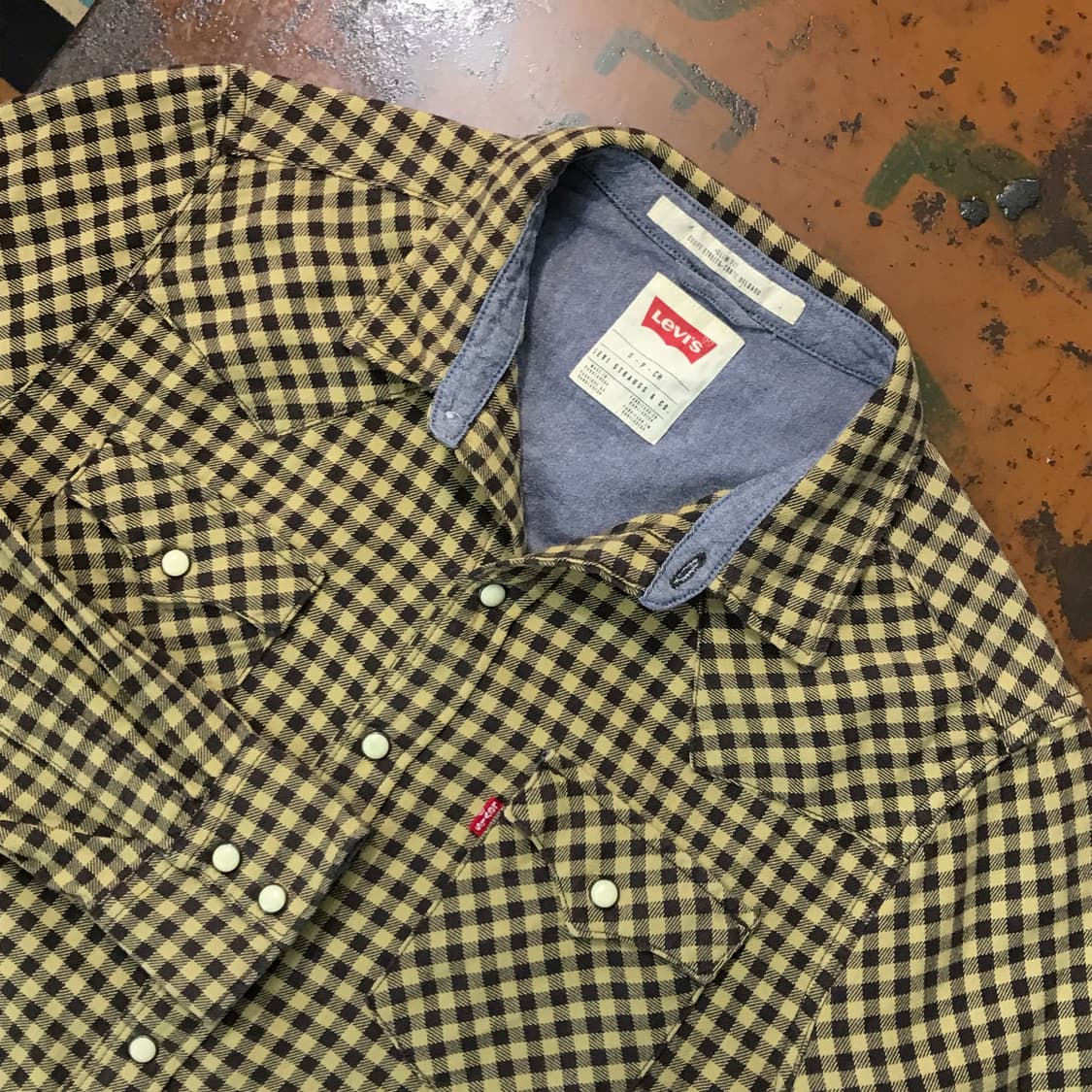 리바이스 브라운 카키 깅엄 체크 코튼 웨스턴 셔츠 여성 55 66 사이즈 상품이미지3