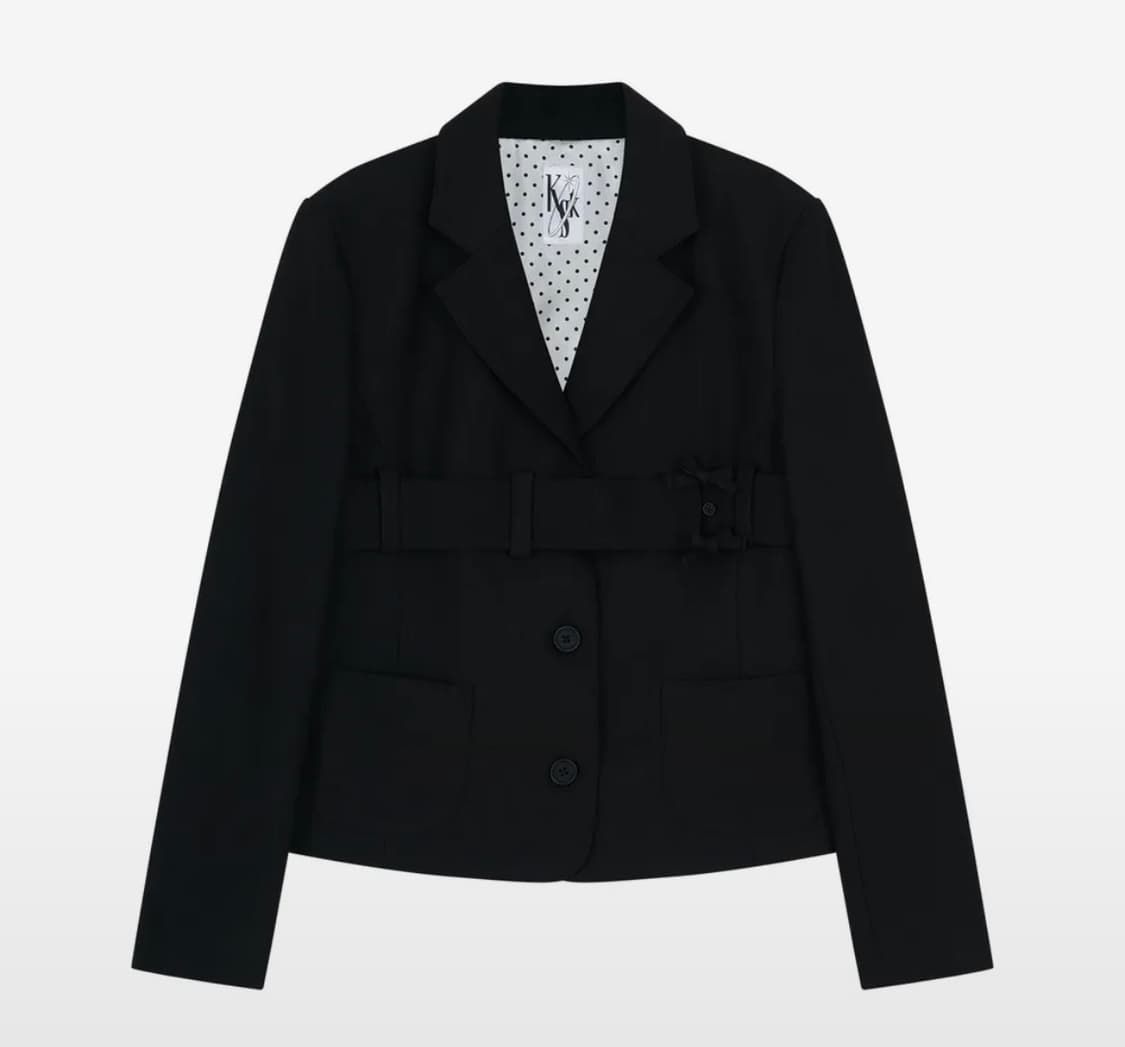 카시코 Ribbon Belted Preppy Jacket Black M 상품이미지1